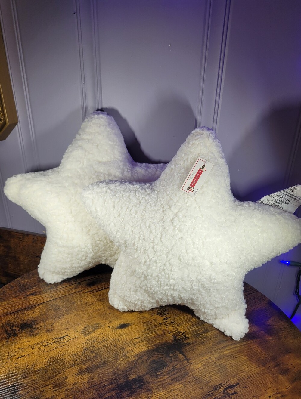 Plush Star-Shaped Throw Pillow - White Sherpa lot of 2 faux fur